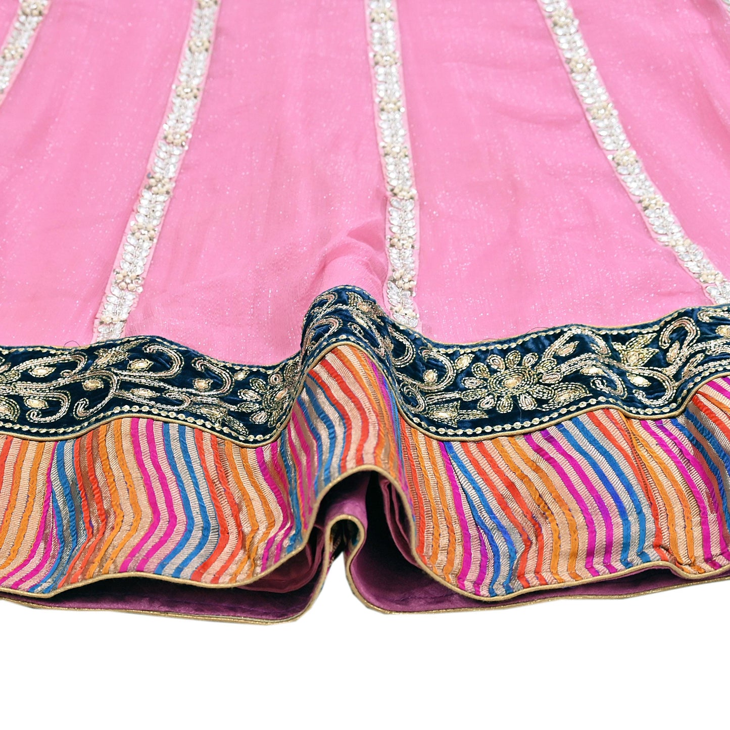 Indian Vintage Pink Pure Georgette Silk Hand Embroidered Skirt Bridal Party Wear Bollywood Lehenga Zardozi/ Dabka, Zari