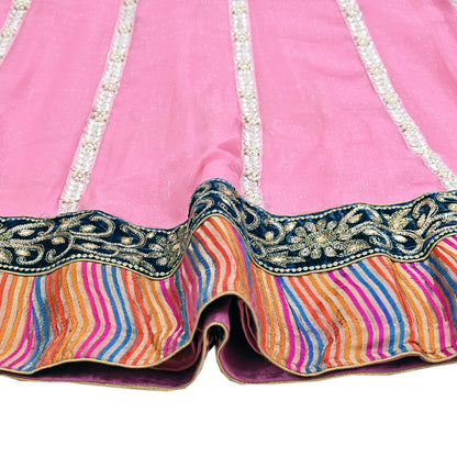 Indian Vintage Pink Pure Georgette Silk Hand Embroidered Skirt Bridal Party Wear Bollywood Lehenga Zardozi/ Dabka, Zari