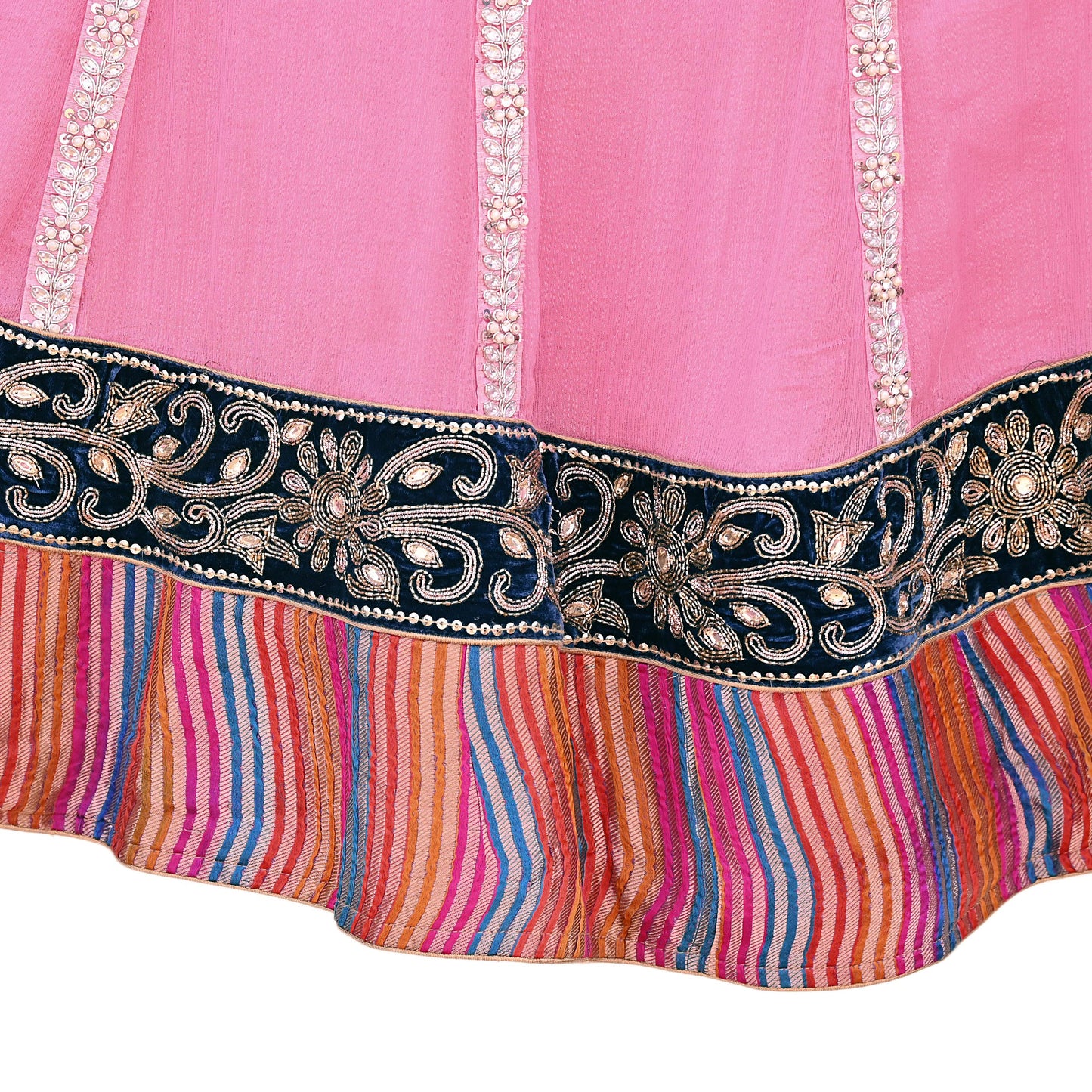 Indian Vintage Pink Pure Georgette Silk Hand Embroidered Skirt Bridal Party Wear Bollywood Lehenga Zardozi/ Dabka, Zari