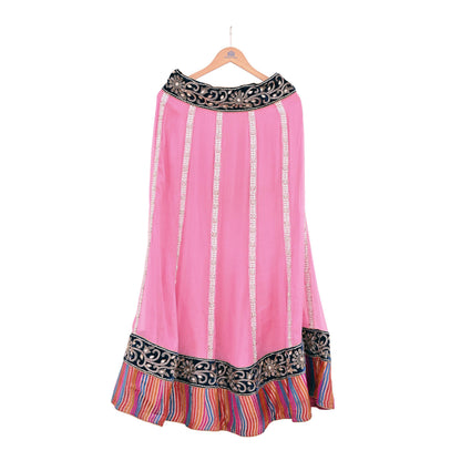 Indian Vintage Pink Pure Georgette Silk Hand Embroidered Skirt Bridal Party Wear Bollywood Lehenga Zardozi/ Dabka, Zari