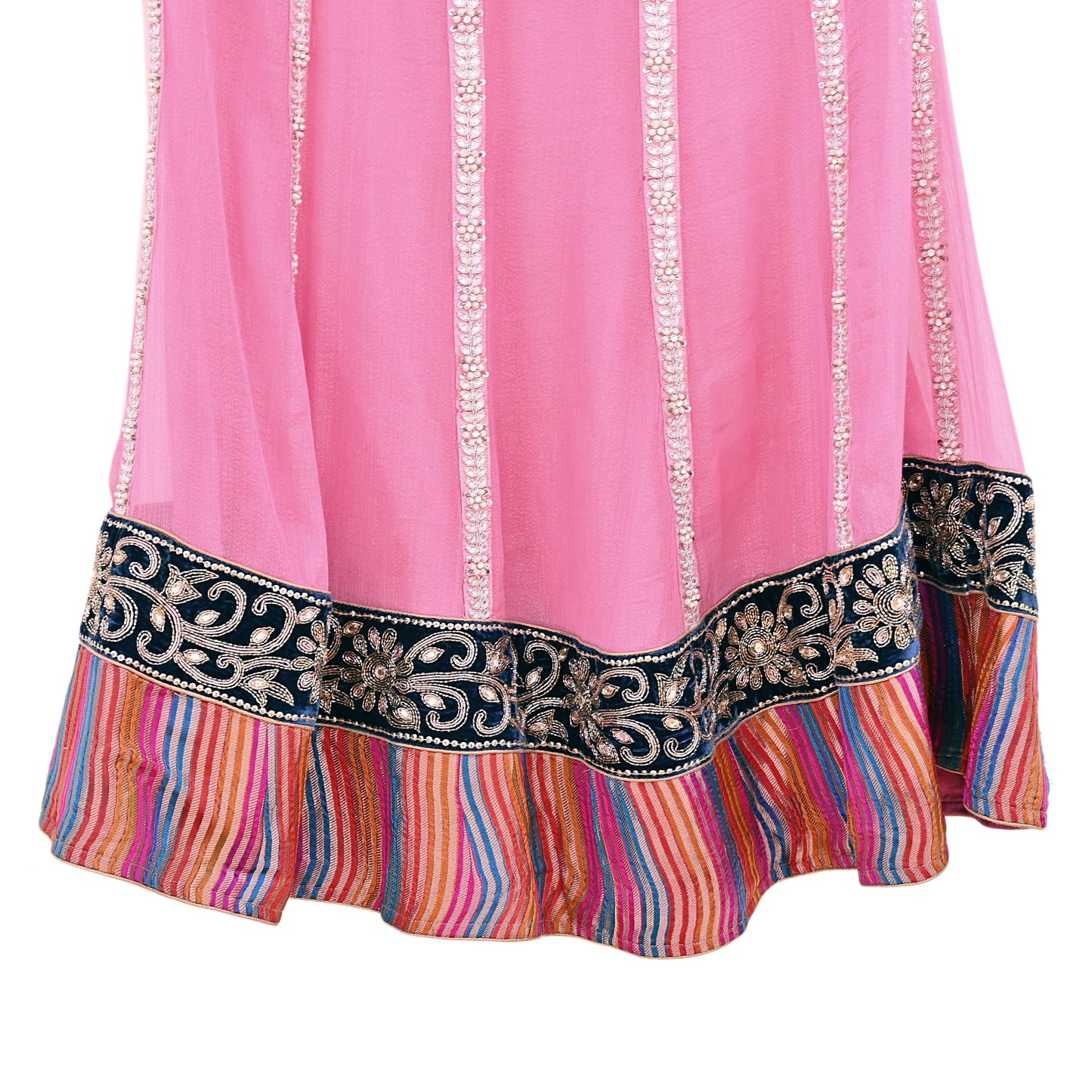 Indian Vintage Pink Pure Georgette Silk Hand Embroidered Skirt Bridal Party Wear Bollywood Lehenga Zardozi/ Dabka, Zari
