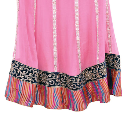 Indian Vintage Pink Pure Georgette Silk Hand Embroidered Skirt Bridal Party Wear Bollywood Lehenga Zardozi/ Dabka, Zari