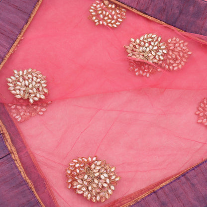Indian Vintage Heavy Bridal Dupatta Pink Net Mesh Long Stole Hand Embroidered Scarves  Patti Wedding/Party Wear