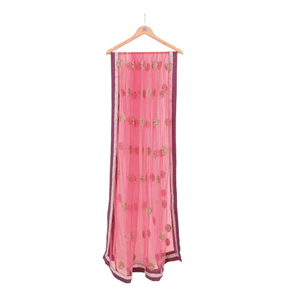 Indian Vintage Heavy Bridal Dupatta Pink Net Mesh Long Stole Hand Embroidered Scarves  Patti Wedding/Party Wear