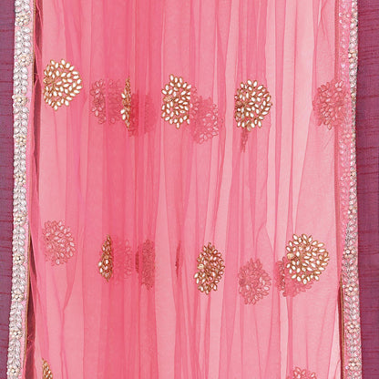 Indian Vintage Heavy Bridal Dupatta Pink Net Mesh Long Stole Hand Embroidered Scarves  Patti Wedding/Party Wear