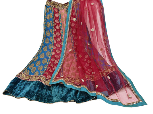 Indian Vintage Pure Georgette Silk Net/Mesh Hand Embroidered Lehenga 2pcs Set Bridal Party Wear Dupatta Bollywood Lehenga