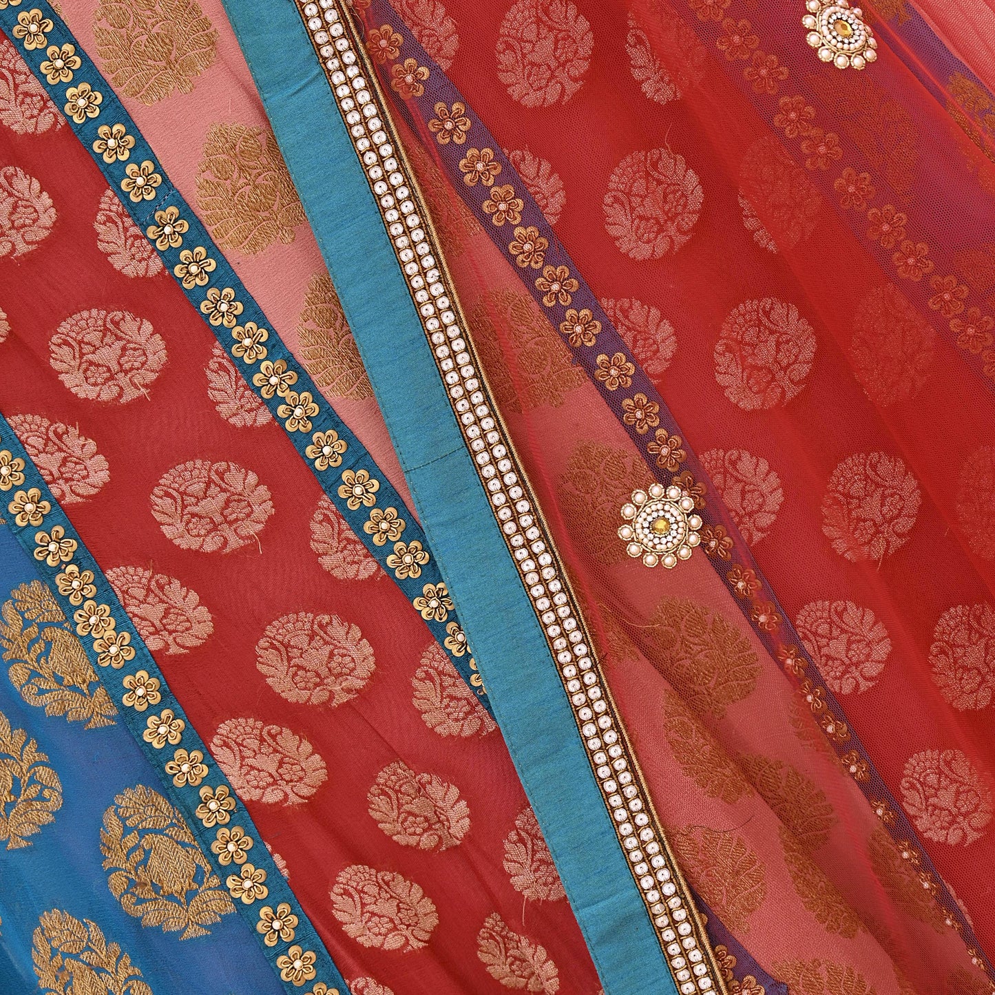 Indian Vintage Pure Georgette Silk Net/Mesh Hand Embroidered Lehenga 2pcs Set Bridal Party Wear Dupatta Bollywood Lehenga