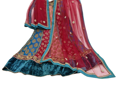 Indian Vintage Pure Georgette Silk Net/Mesh Hand Embroidered Lehenga 2pcs Set Bridal Party Wear Dupatta Bollywood Lehenga