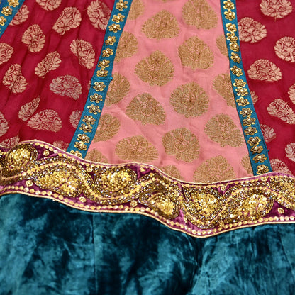 Indian Vintage Pure Georgette Silk Net/Mesh Hand Embroidered Lehenga 2pcs Set Bridal Party Wear Dupatta Bollywood Lehenga