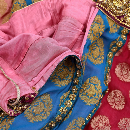Indian Vintage Multi Pure Georgette Silk Hand Embroidered Skirt Bridal Party Wear Bollywood Lehenga Zardozi/ Dabka, Zari