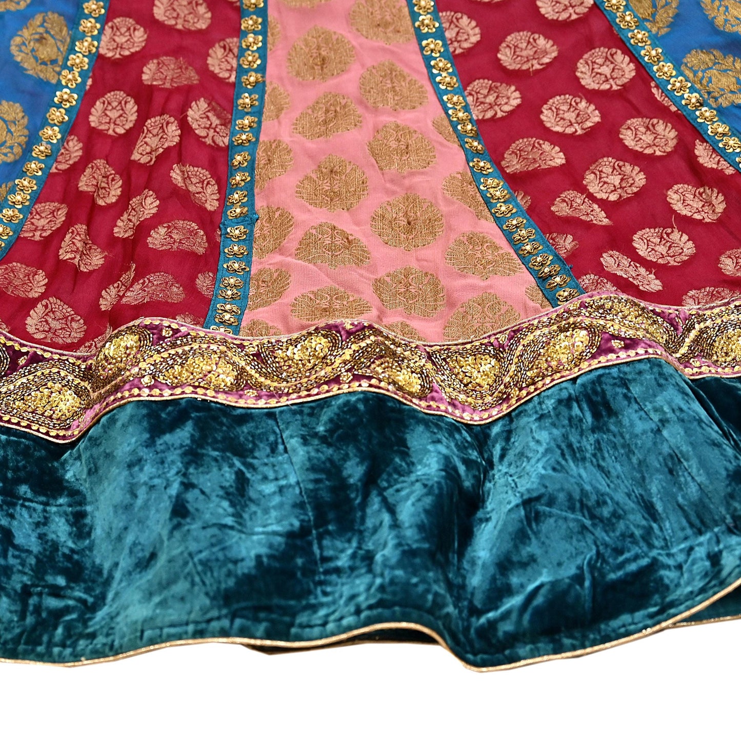 Indian Vintage Multi Pure Georgette Silk Hand Embroidered Skirt Bridal Party Wear Bollywood Lehenga Zardozi/ Dabka, Zari