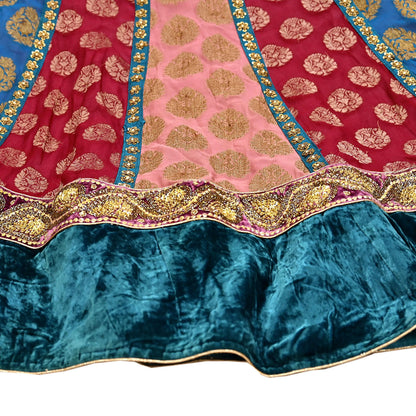 Indian Vintage Multi Pure Georgette Silk Hand Embroidered Skirt Bridal Party Wear Bollywood Lehenga Zardozi/ Dabka, Zari