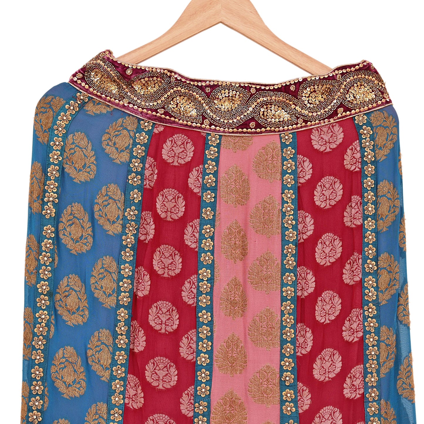 Indian Vintage Multi Pure Georgette Silk Hand Embroidered Skirt Bridal Party Wear Bollywood Lehenga Zardozi/ Dabka, Zari