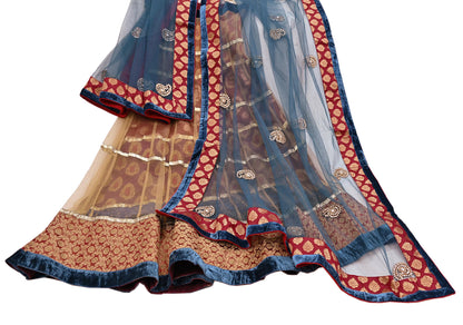 Indian Vintage Multti & Teal Blue Net/Mesh Hand Embroidered Lehenga 2pcs Set Bridal Party Wear With Dupatta Bollywood Lehenga Zardozi/ Dabka