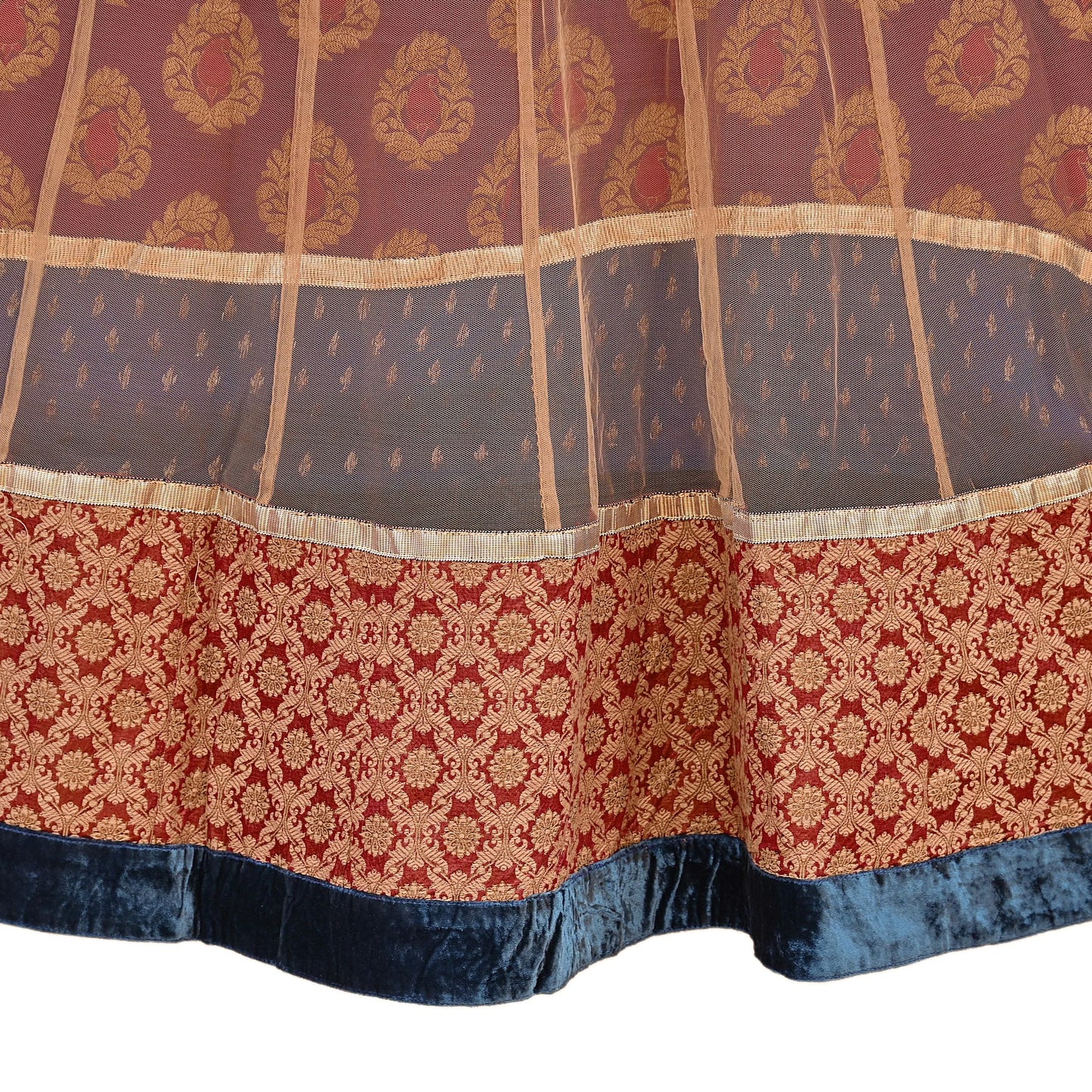 Indian Vintage Beige & Multi Net Hand Embroidered Skirt Bridal Party Wear Bollywood Lehenga Zardozi/ Dabka, Zari