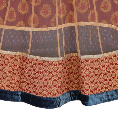 Indian Vintage Beige & Multi Net Hand Embroidered Skirt Bridal Party Wear Bollywood Lehenga Zardozi/ Dabka, Zari