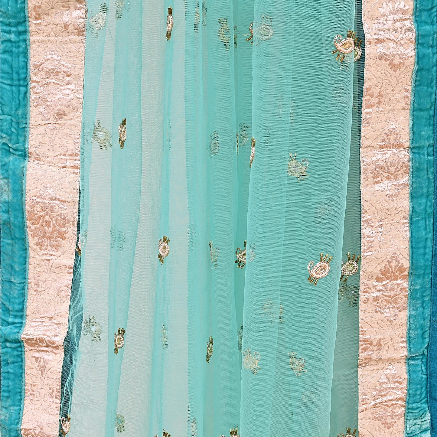 Indian Vintage Green Pure Georgette Silk Net/Mesh Hand Embroidered Lehenga 2pcs Set Bridal Party Wear Dupatta Bollywood Lehenga