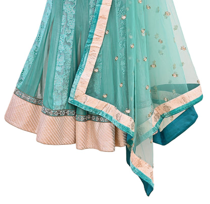 Indian Vintage Green Pure Georgette Silk Net/Mesh Hand Embroidered Lehenga 2pcs Set Bridal Party Wear Dupatta Bollywood Lehenga