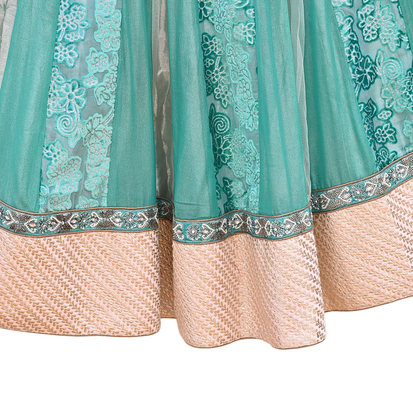 Indian Vintage Sage Green Pure Georgette Silk Hand Embroidered Skirt Bridal Party Wear Bollywood Lehenga Zardozi/ Dabka, Zari