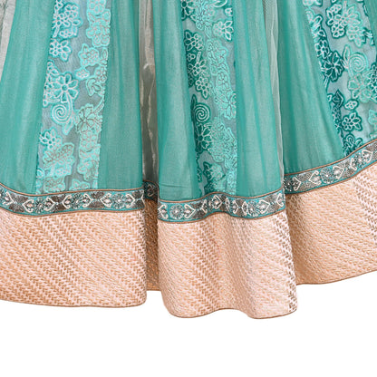 Indian Vintage Sage Green Pure Georgette Silk Hand Embroidered Skirt Bridal Party Wear Bollywood Lehenga Zardozi/ Dabka, Zari