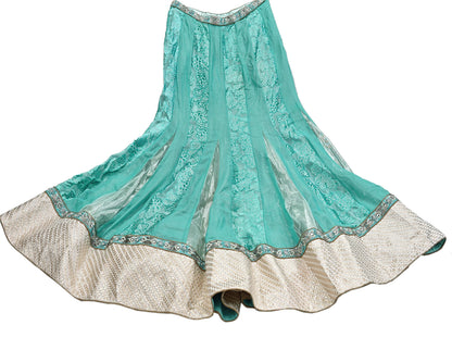 Indian Vintage Sage Green Pure Georgette Silk Hand Embroidered Skirt Bridal Party Wear Bollywood Lehenga Zardozi/ Dabka, Zari