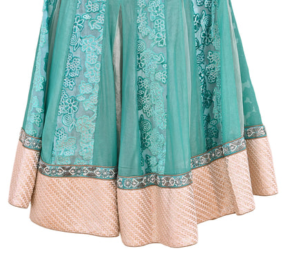 Indian Vintage Sage Green Pure Georgette Silk Hand Embroidered Skirt Bridal Party Wear Bollywood Lehenga Zardozi/ Dabka, Zari