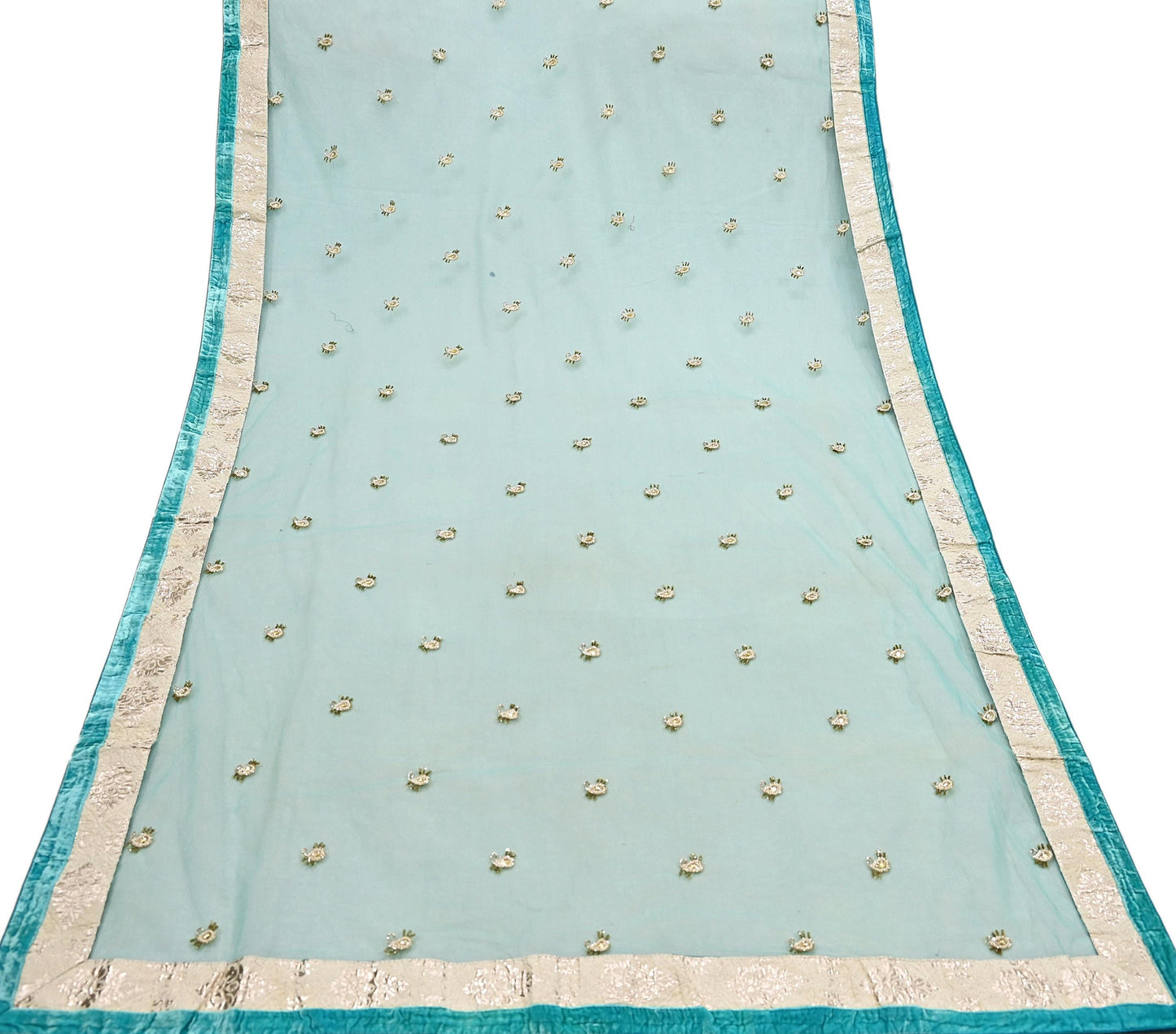 Indian Vintage Heavy Dupatta Green Net Mesh Long Stole Hand Embroidered Scarves Wedding/Party Wear