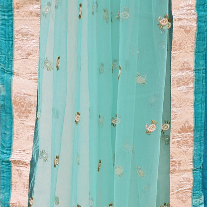 Indian Vintage Heavy Dupatta Green Net Mesh Long Stole Hand Embroidered Scarves Wedding/Party Wear