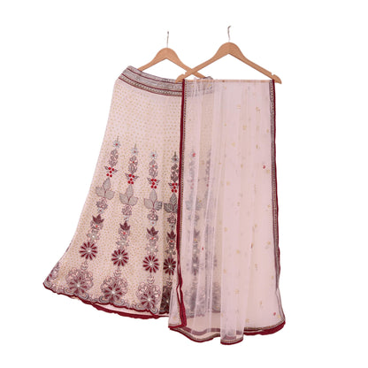 Indian Vintage Pure Georgette Silk Net/Mesh Hand Embroidered Lehenga 3pcs Set Bridal Party Wear With Blouse/Dupatta Bollywood Lehenga