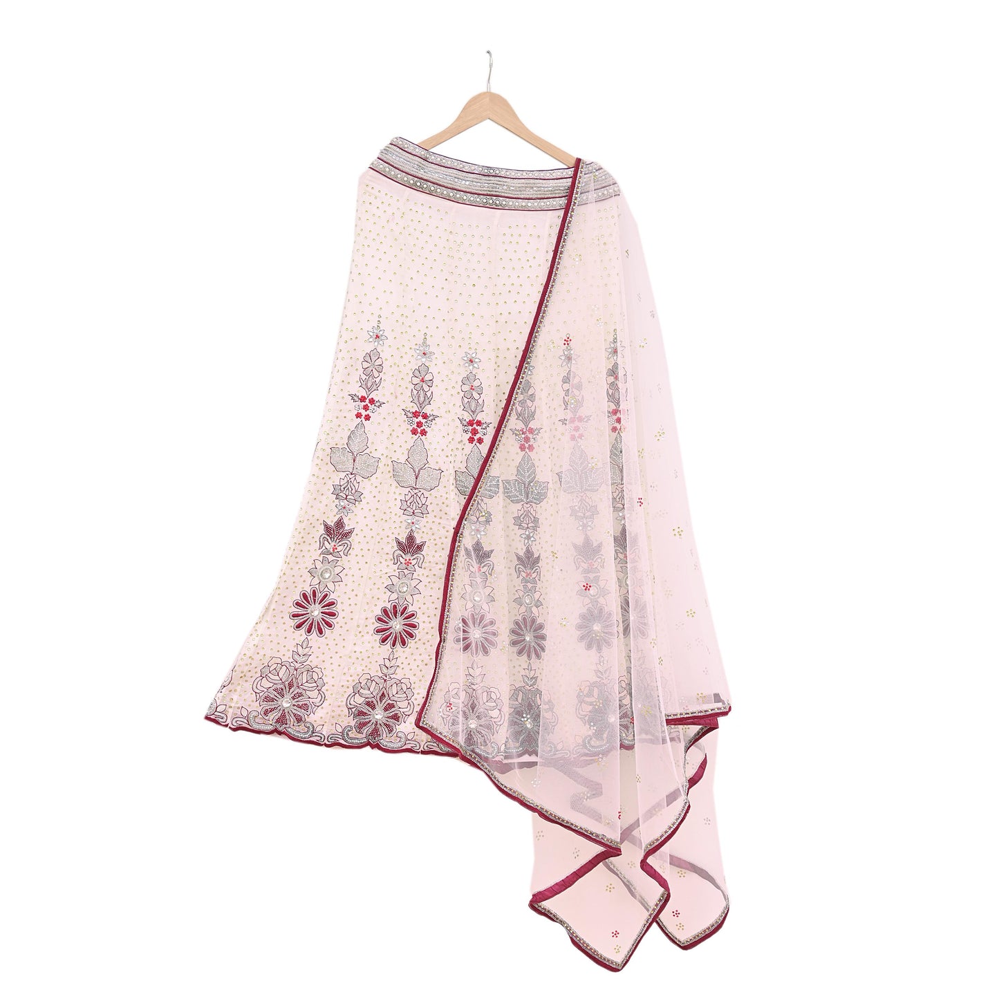 Indian Vintage Pure Georgette Silk Net/Mesh Hand Embroidered Lehenga 3pcs Set Bridal Party Wear With Blouse/Dupatta Bollywood Lehenga