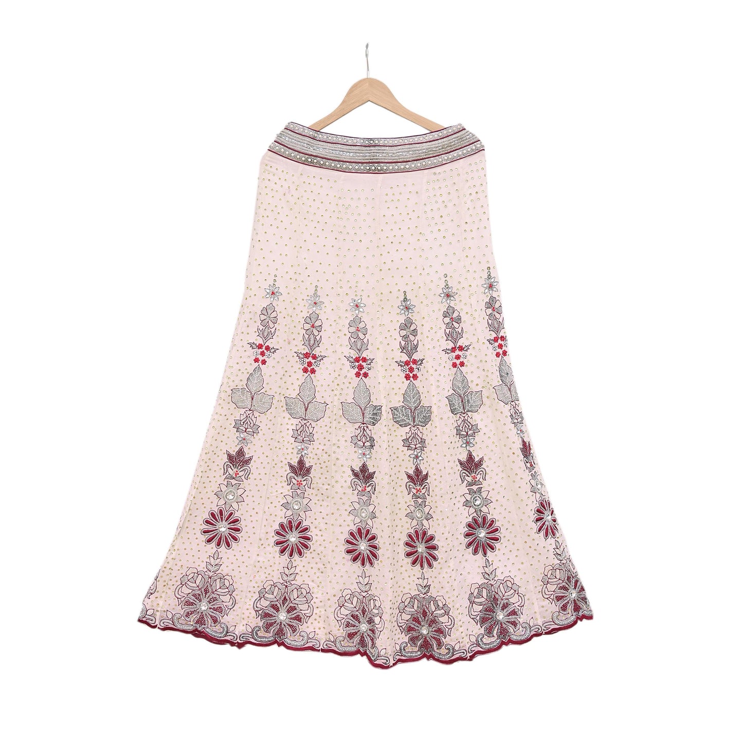 Indian Vintage White Pure Georgette Silk Hand Embroidered Skirt Bridal Party Wear Bollywood Lehenga Zardozi/ Dabka, Zari