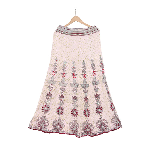 Indian Vintage White Pure Georgette Silk Hand Embroidered Skirt Bridal Party Wear Bollywood Lehenga Zardozi/ Dabka, Zari