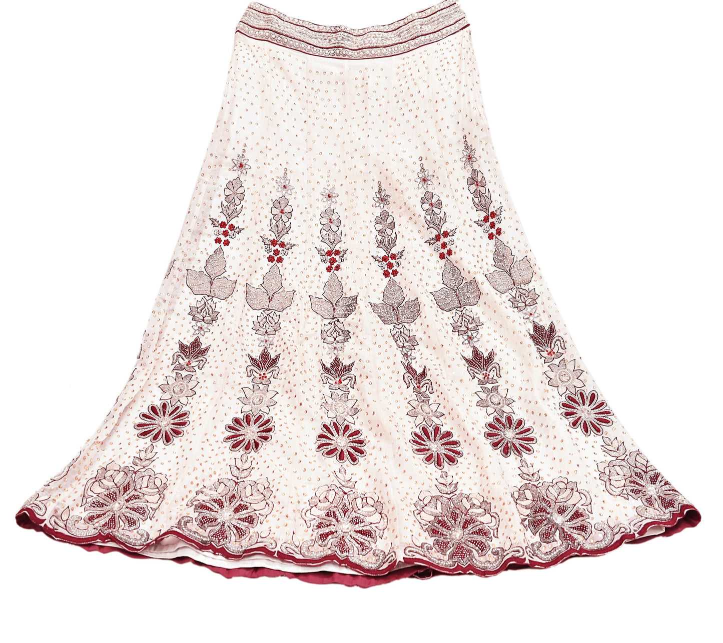 Indian Vintage White Pure Georgette Silk Hand Embroidered Skirt Bridal Party Wear Bollywood Lehenga Zardozi/ Dabka, Zari