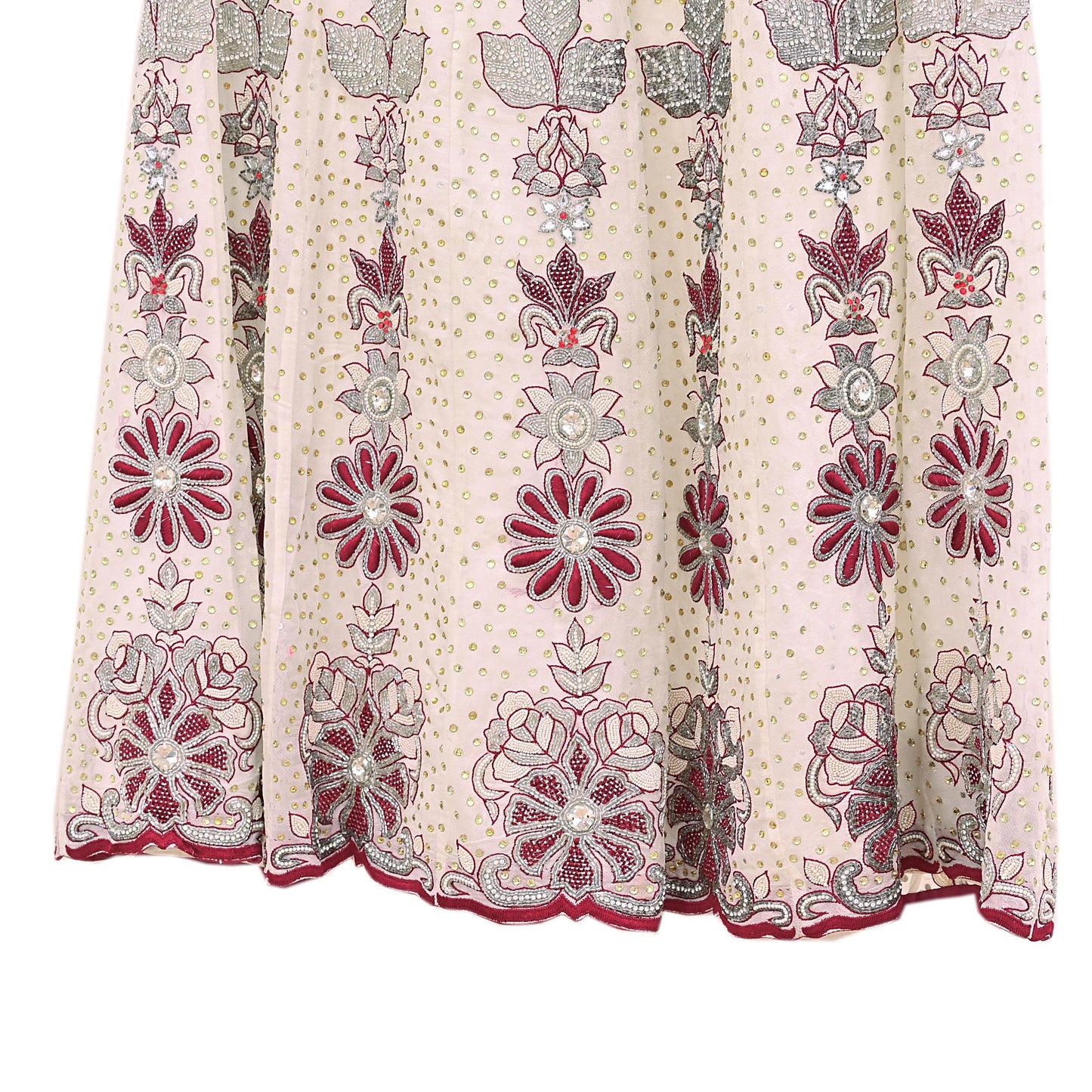 Indian Vintage White Pure Georgette Silk Hand Embroidered Skirt Bridal Party Wear Bollywood Lehenga Zardozi/ Dabka, Zari