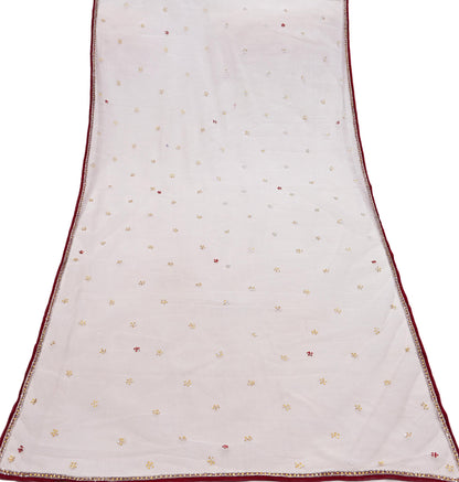 Indian Vintage Heavy Bridal Dupatta White Net Mesh Long Stole Hand Embroidered Scarves  Patti Wedding/Party Wear