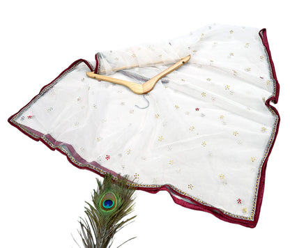 Indian Vintage Heavy Bridal Dupatta White Net Mesh Long Stole Hand Embroidered Scarves  Patti Wedding/Party Wear