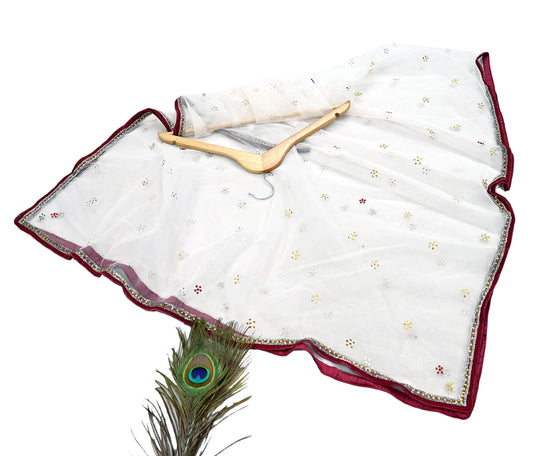 Indian Vintage Heavy Bridal Dupatta White Net Mesh Long Stole Hand Embroidered Scarves  Patti Wedding/Party Wear