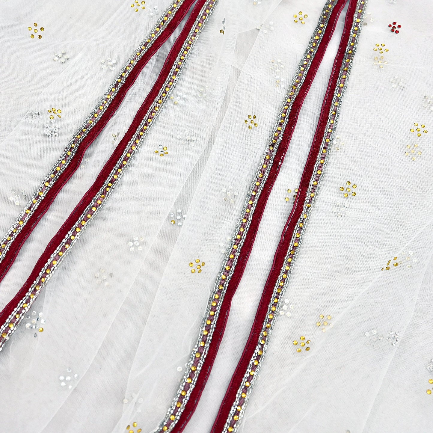 Indian Vintage Heavy Bridal Dupatta White Net Mesh Long Stole Hand Embroidered Scarves  Patti Wedding/Party Wear