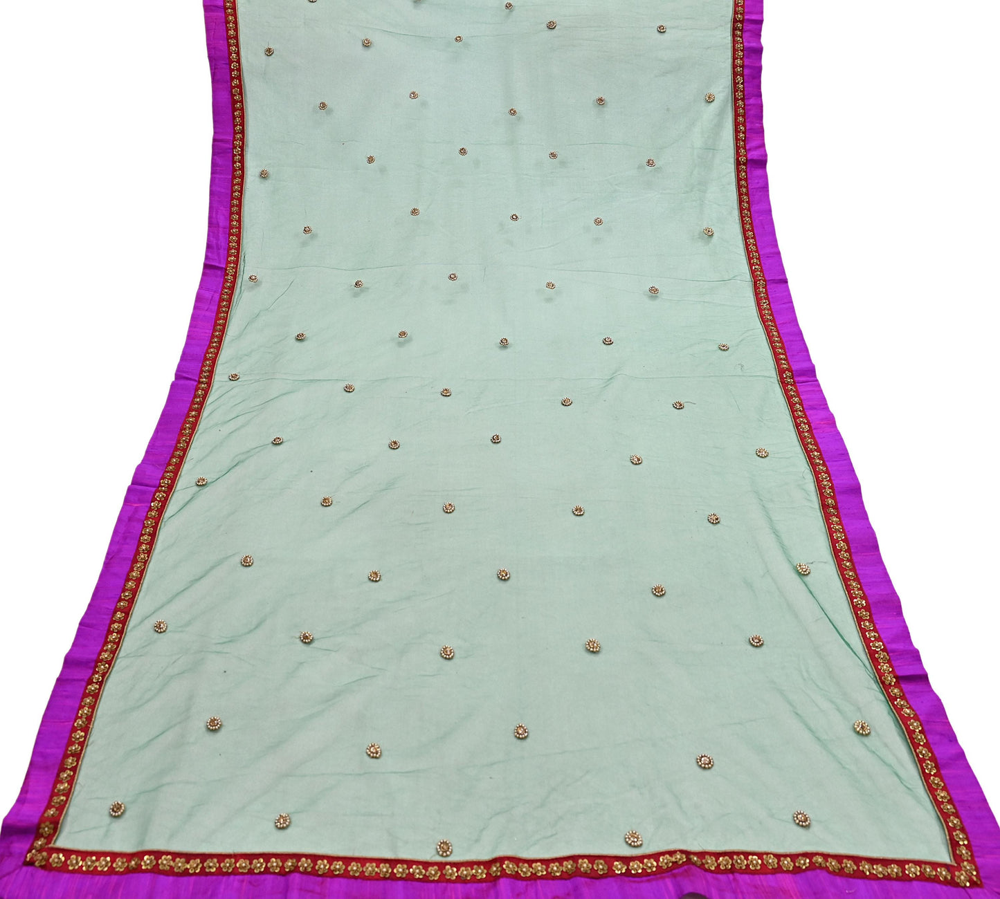 Indian Vintage Heavy Bridal Dupatta Green Net Mesh Long Stole Hand Embroidered Scarves  Patti Wedding/Party Wear