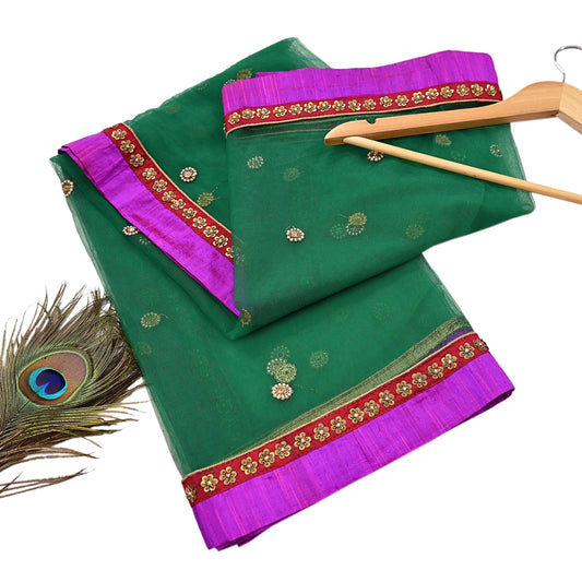 Indian Vintage Heavy Bridal Dupatta Green Net Mesh Long Stole Hand Embroidered Scarves  Patti Wedding/Party Wear