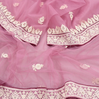 Indian Vintage Pink Pure Georgette Silk Net/Mesh Embroidered Lehenga 2pcs Set Bridal Party Wear Dupatta Bollywood Lehenga