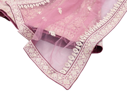 Indian Vintage Pink Pure Georgette Silk Net/Mesh Embroidered Lehenga 2pcs Set Bridal Party Wear Dupatta Bollywood Lehenga