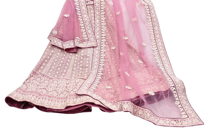 Indian Vintage Pink Pure Georgette Silk Net/Mesh Embroidered Lehenga 2pcs Set Bridal Party Wear Dupatta Bollywood Lehenga