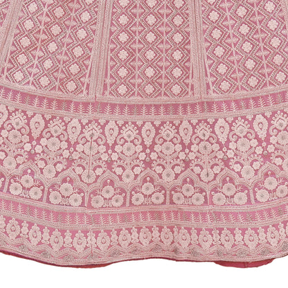 Indian Vintage Pink Pure Georgette Silk Net/Mesh Embroidered Lehenga 2pcs Set Bridal Party Wear Dupatta Bollywood Lehenga