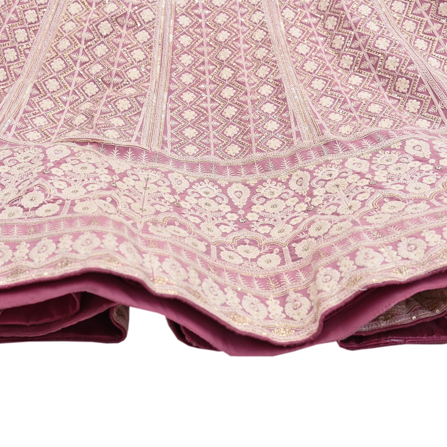 Indian Vintage Pink Pure Georgette Silk Embroidered Skirt Bridal Party Wear Bollywood Lehenga