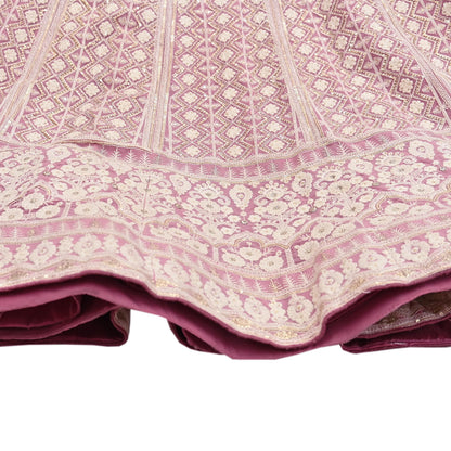 Indian Vintage Pink Pure Georgette Silk Embroidered Skirt Bridal Party Wear Bollywood Lehenga