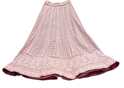 Indian Vintage Pink Pure Georgette Silk Embroidered Skirt Bridal Party Wear Bollywood Lehenga