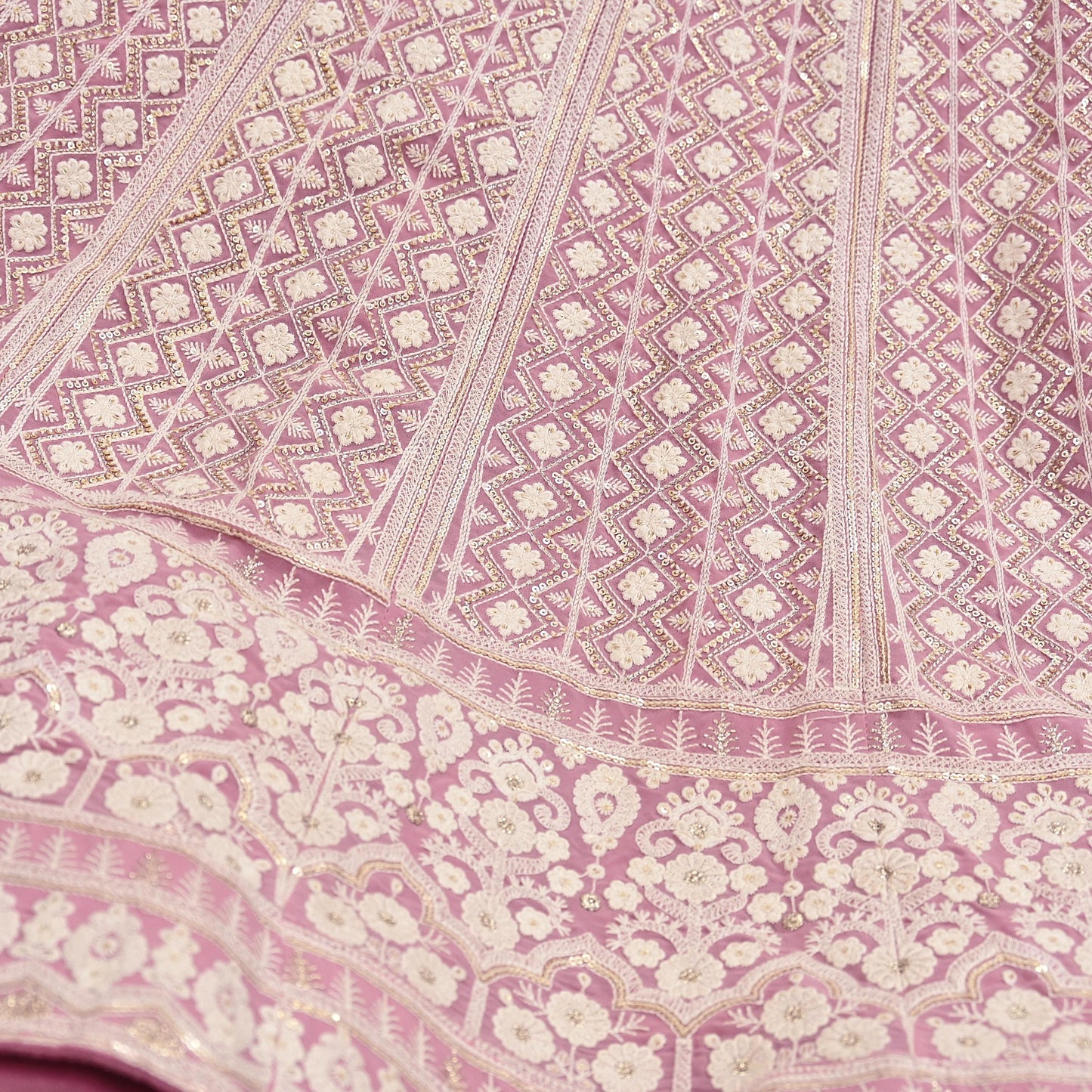 Indian Vintage Pink Pure Georgette Silk Embroidered Skirt Bridal Party Wear Bollywood Lehenga