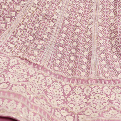 Indian Vintage Pink Pure Georgette Silk Embroidered Skirt Bridal Party Wear Bollywood Lehenga