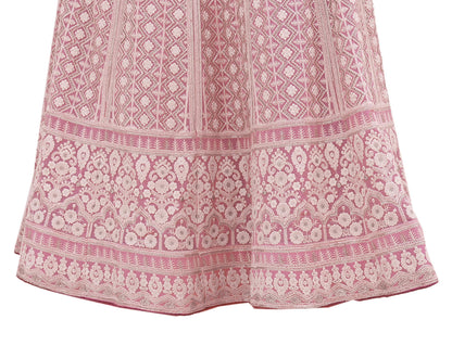 Indian Vintage Pink Pure Georgette Silk Embroidered Skirt Bridal Party Wear Bollywood Lehenga